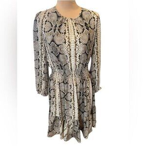 J Crew snakeskin long sleeve cinch waist dress size small mini with ruffle